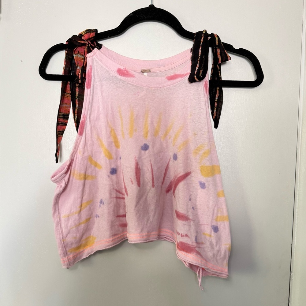 Free People Pink KOA Tie Dye Cropped Top with Shoulder Ties Small